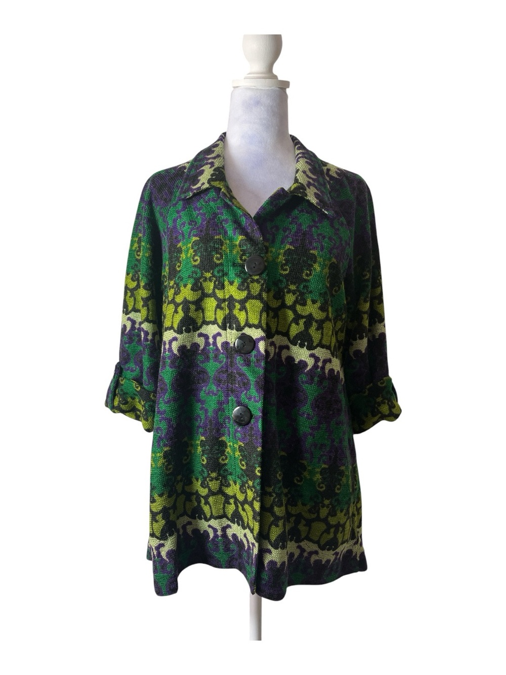 NWT Luii Green and Purple tapestry Patterned Button Jacket Sz M